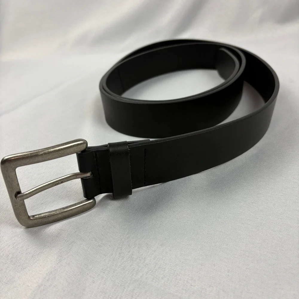 King Size Genuine Leather Black Belt Size 52/54 Antique Nickel‎ Buckle *READ*